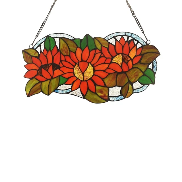 17.3" Tiffany style stained glass floral sunflower trio hang window Suncatcher