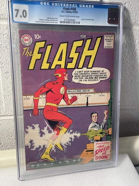 The Flash Vol 1 #108 September 1959 DC Comic 8-9/59 The Speed Of Doom CGC 7.0