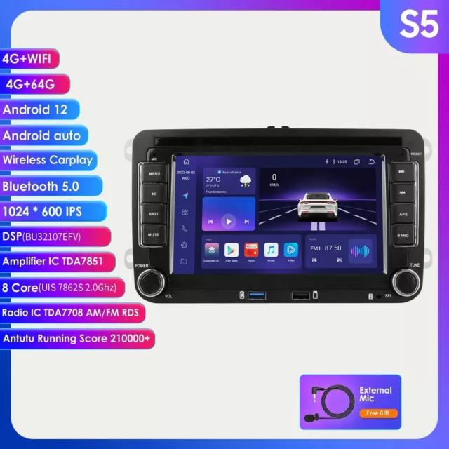 Android 12 Carplay DSP GPS Autoradio 64GB für VW Golf Mk5 Mk6 Polo 6R Passat CC
