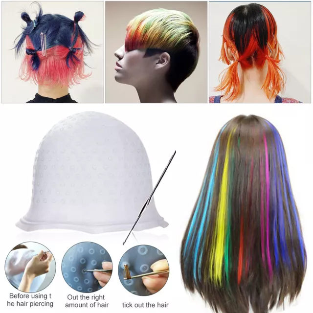 Professional Reusable Hair Coloring Magic cap Rubber Cap Streaking with Hook uk