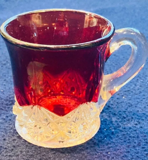 Eapg-3" Ruby Red Flash Toothpick Holder W/ Handle-"St. Elmo, Ill"-Vtg. Souvenir!