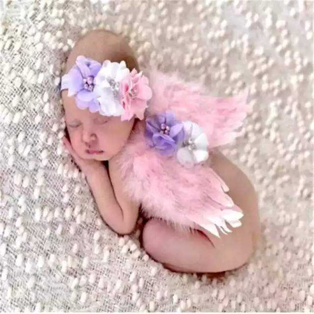 Feather Angel Wings Pink Newborn Props Baby Girl Outfit Infant Photo Costume