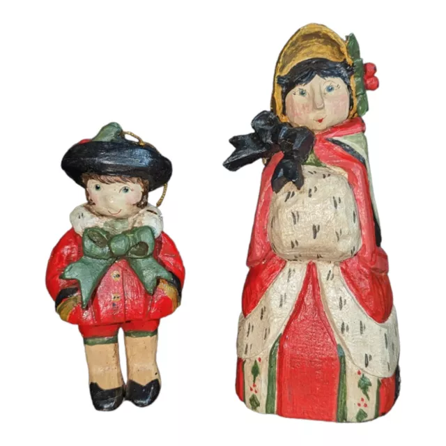 ✨ House of Hatten Primitive 1991 On Christmas Day Lady Caroler & Child