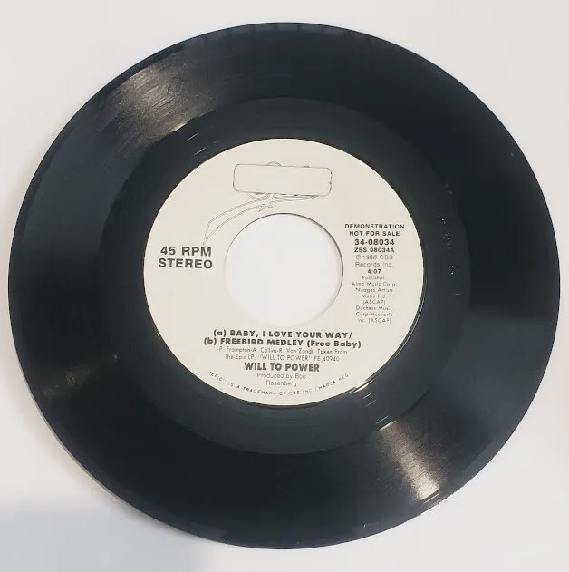 Will To Power Baby, I Love Your Way / Freebird Medley (Free Baby) 45 Epic Promo