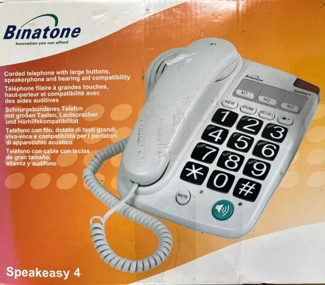 Binatone Speakeasy 4 Corded Telephone Large Buttons Speaker Phone & Hearing Aid 2