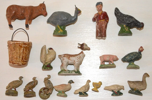 Lot figurines Personnages & animaux de la ferme TERRE CUITE / plâtre et farine