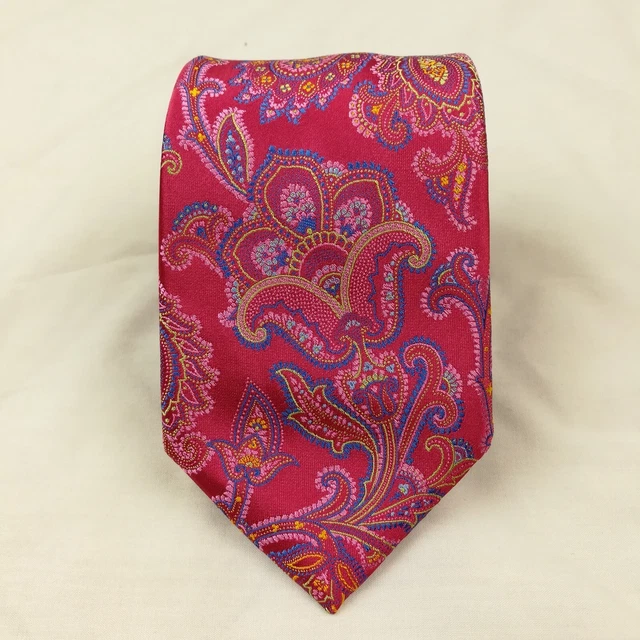 David Donahue Neck Tie Thick Silk Pink Blue Paisley 58L 3.25W USA Handmade