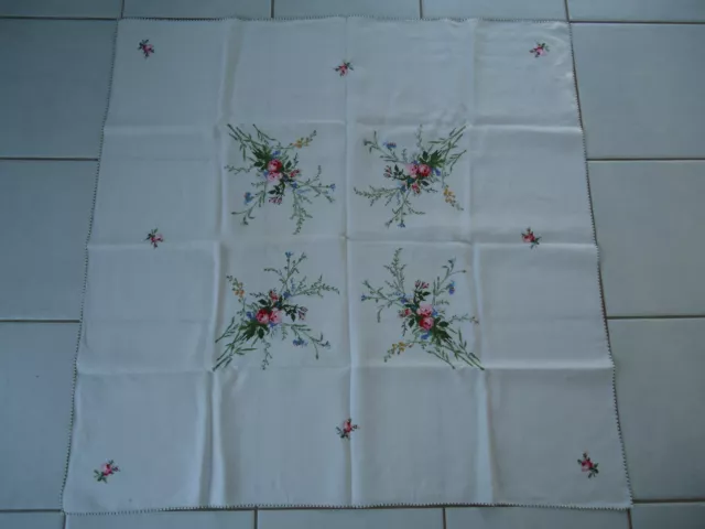 Nappe Lin Broderie Fleurs Lin Ge Ancien