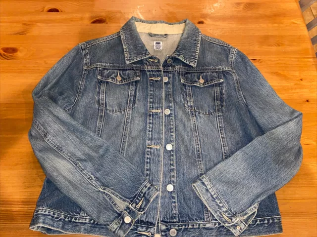 GAP 1969 Jacket Womens Size XL Blue Jean Denim Button Biker Trucker EUC