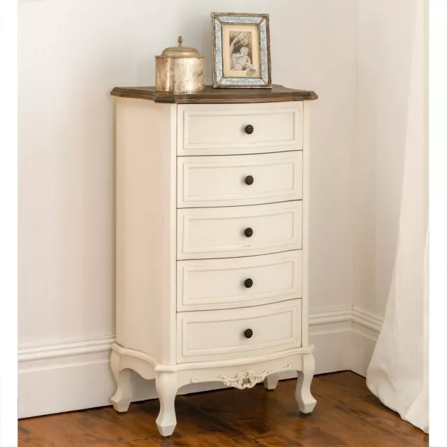Annaelle Antique White French Style Tallboy Chest of Drawers | Bedroom Storage