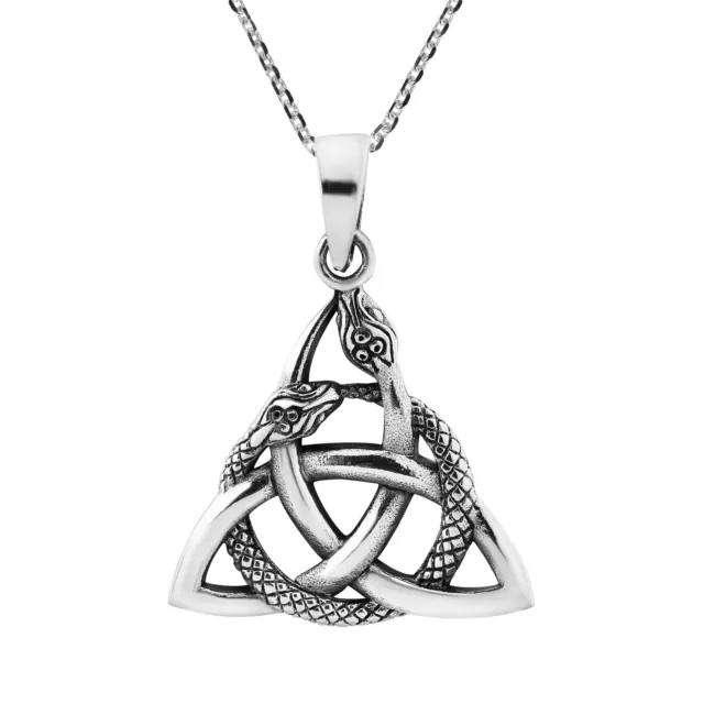 Interwoven Snakes Triquetra or Trinity Knot Sterling Silver Necklace