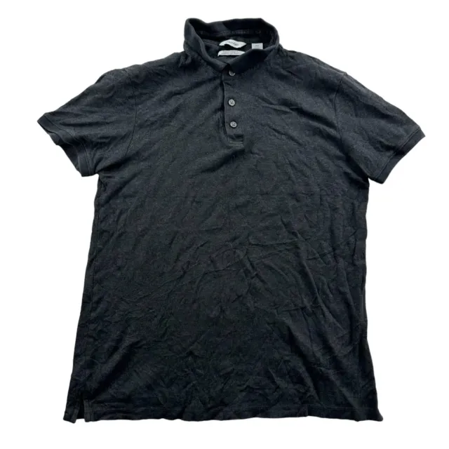 CALVIN KLEIN POLO Shirt Mens Medium M Dark Grey Striped Soft Touch Slim ...