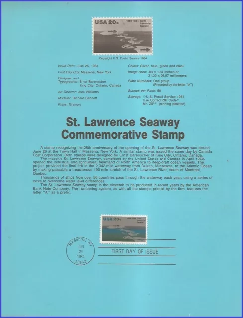 USA7 #2091 U/A SOUVENIR PAGE FDC   St. Lawrence Seaway