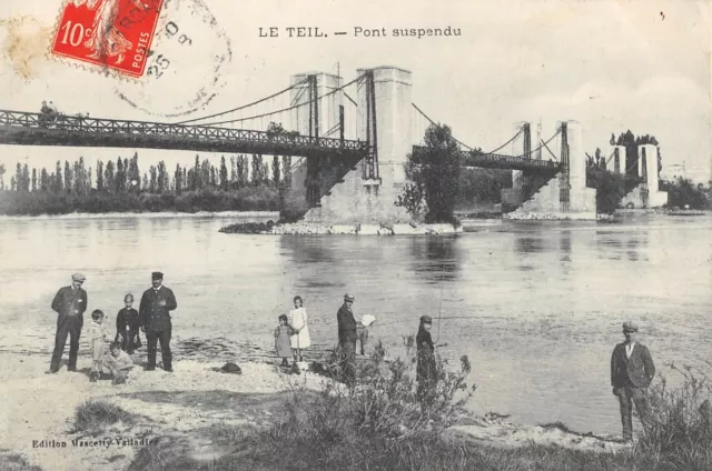 Cpa 07 Le Teil Le Pont Suspendu / Peche A La Ligne