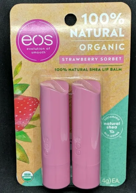 EOS 100% Natural Organic Shea Lip Balm Strawberry Sorbet Flavor 0.14Oz 2Pack New