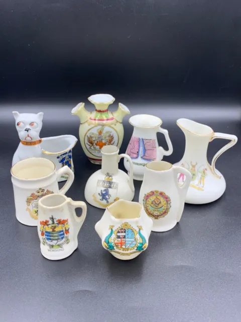 Job lot of 9 Antique Crested China Pieces Souvenir Goss Grafton Gemma Flurentine