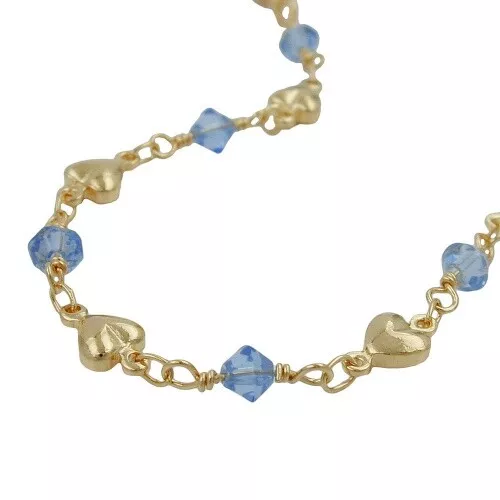 Bracciale 5mm Fantasia Cuore E Perle Vetro Blu AMD 19cm 3