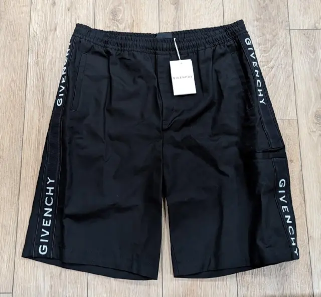 $960 Mens GIVENCHY Logo Taping Sweat Shorts Black/White 56 US 40