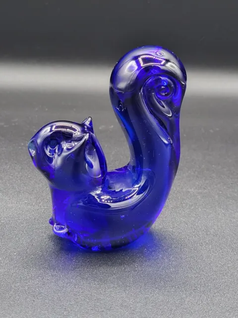 Vintage Art Glass Cobalt Blue Glass Squirrel Paperweight Collectible Animal 