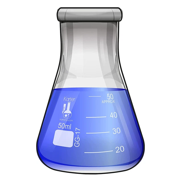 50Ml Narrow Mouth Erlenmeyer Flask, Borosilicate Glass, Heavy Duty Rim, Thick Wa