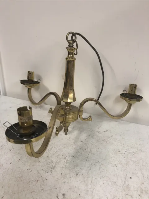 Old Victorian Style Vintage Brass 3 Chandelier Light Candelabra Hanging Fixture