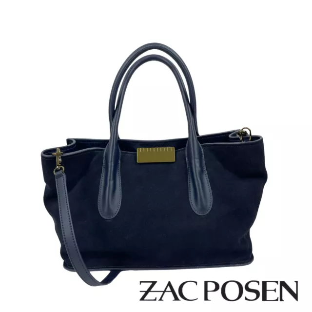 Zac Posen Suede Satchel Bag Leather Large Crossbody Bag Blue Women Office