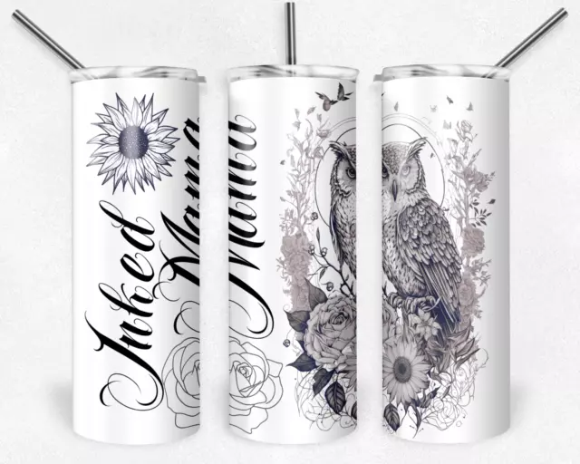 Pretty "Inked Mama" Owl Design 20oz Skinny Tumbler