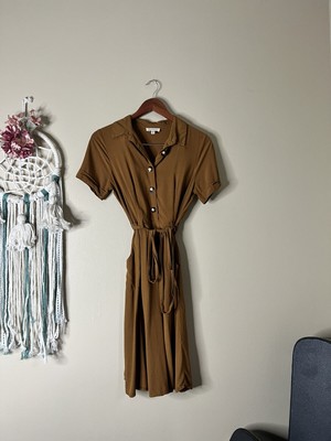 Monteau Half Button Belted Dress Orange Size Medium