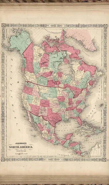 1865 ANTIQUE WORLD ATLAS old GENEALOGY JOHNSON A33