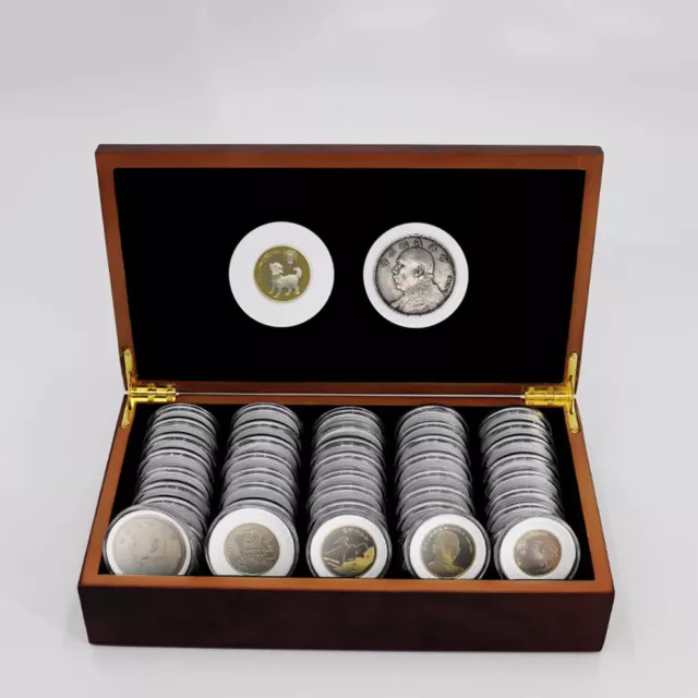 50Pcs 46MM Coins Capsules w/Wooden Storage Box Cushion Container Collection UK