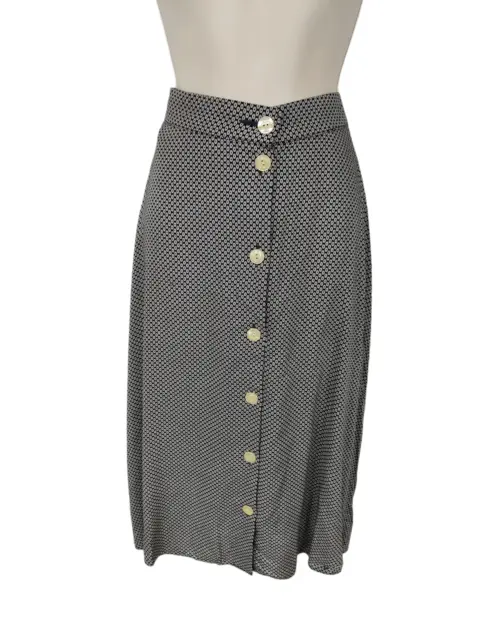 Womens St Michael M&S Uk 14 Black Geo Print Vintage Button Front Flare Skirt