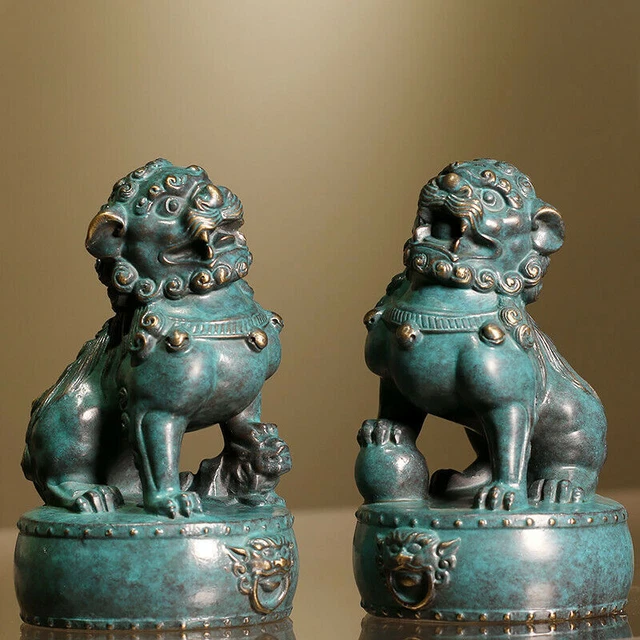 China Guardian Door Lion Statue Bronze Copper Evil Fengshui Fu Foo Dog Collect