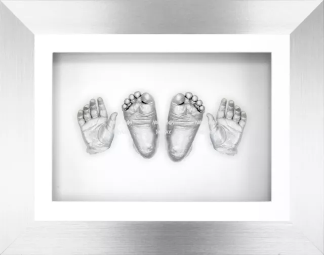 New Christening Gift Present 3D Hand & Foot Baby Casting Kit Silver Frame Casts