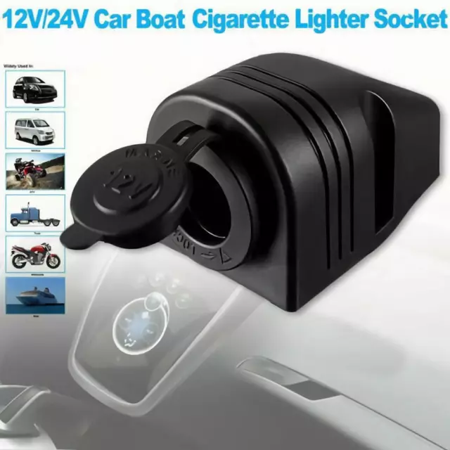 12/24V Power Socket Car Boat Cigarette Lighter Surface-Plug Outlet Mount Bracket