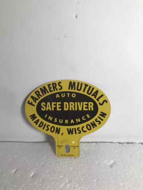 Farmers Mutuals Madison WI Safe Driver Insurance License Plate Topper Metal USA