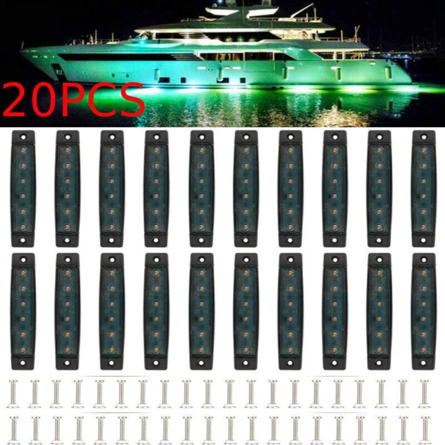 20 Pcs Marine Boat LED Deck Courtesy Smoked Waterproof Green Stern Transom Light