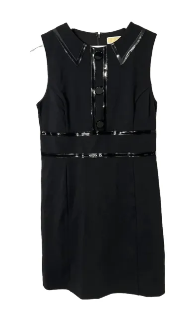 Michael Kors Black Ponte Knit Sheath Dress With Mod Patent Leather Trim Size 8