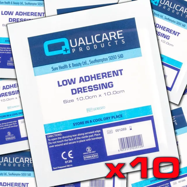 10 x Large Low Adherent Wound Dressings Burn Scald First Aid Healing Pad 10x10cm