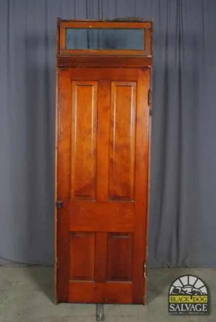 Door in Jamb, 32"x 98", Solid Pine 4 Panel, Transom, Eastlake 1885 Salvage