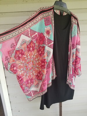 Kate And Lily Floral Dress Jersey Chiffon Cape Cover up Plus Size 1-PIECE NWT