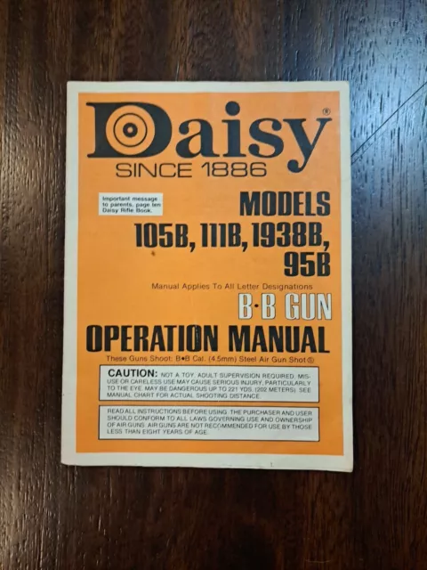 Vtg Daisy Model 105B Pump Action Bb .177 Air Rifle Gun Owner's Operation Manual