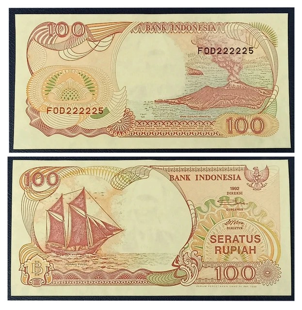 007. Indonesia 100 Rupiah 1992 Almost Solid S/N 222225 aUNC