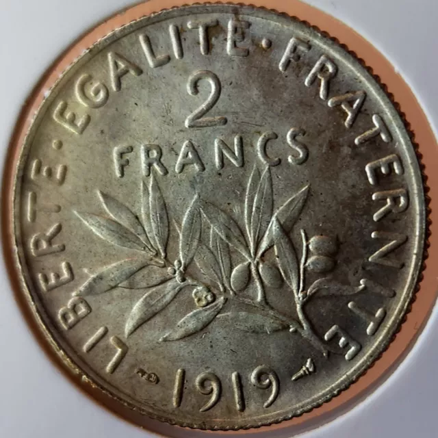 France Silver 2 Francs 1919 Lustrous Top Grade Silver Coin AR2