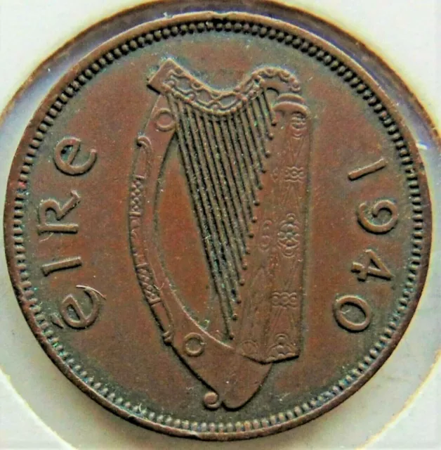 1940 IRELAND Republic, 1/2 Penny, Grading EXTRA FINE.