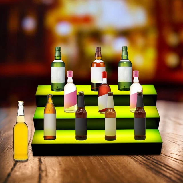 24" 3-Tier Glowing Liquor Bottle Display Stand Bar Home LED Lighted Liquor Shelf