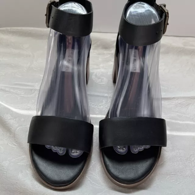 Steve Madden Sandals Womens Size 8.5 Black Leather Ankle Strap Block Heels