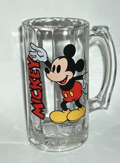 Vintage Mickey Mouse Rootbeer Glass Mug Clear Heavy Bottom Walt Disney Float Cup