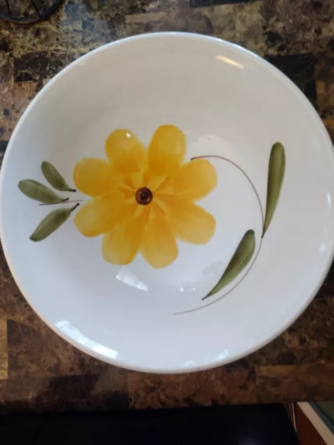 Italian Hand Painted Vintage Large Serving Bowl Yellow Flower