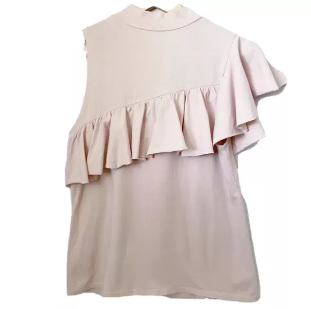 BP One shoulder Peplum Top Pink Stretch Ruffle Angelcore Mock Neck Womens XS 2