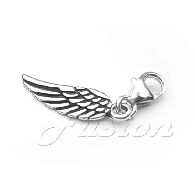 Solid .925 Sterling Silver Angel Wing Charm Clip-on ADD CHARM TO BRACELET CH23